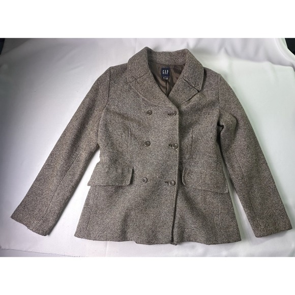 GAP Jackets & Blazers - GAP Vintage Womens Large Brown‎ Wool Blend Tweed Double Breasted Coat Jacket